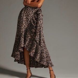 Anthropologie Asymmetrical Leopard Skirt - Brown